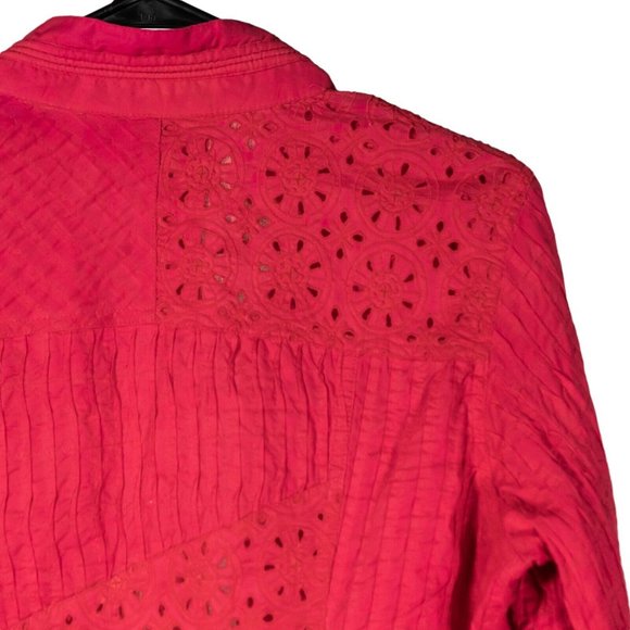 Chico's Women's Jacket Pink Embroidered Open Front Textured Eyelet Lined 0 S/4 - Picture 8 of 9